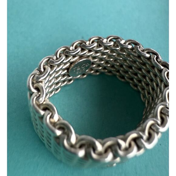 Tiffany & Co Silver Wide Mesh Somerset Woven Band Ring 5.75 - Picture 10 of 12